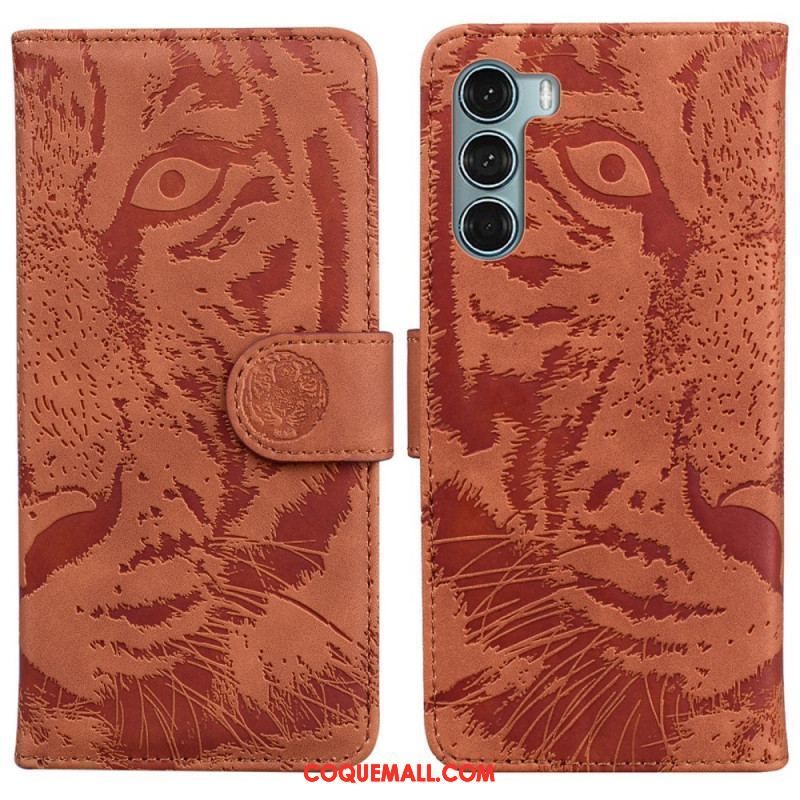 Housse Moto G200 5G Empreinte Face de Tigre