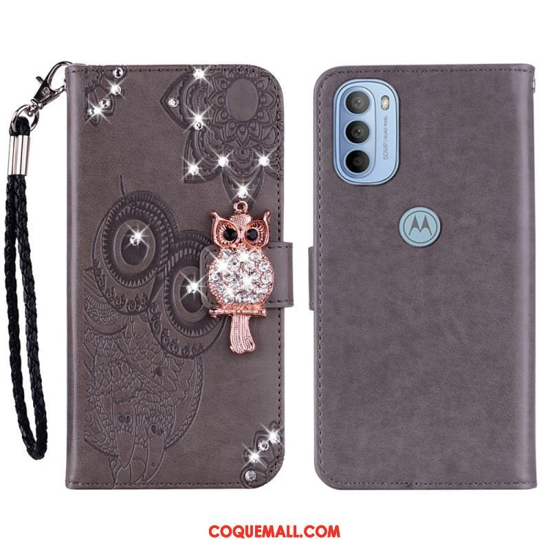 Housse Moto G41 / G31 Hibou Mandala et Breloque