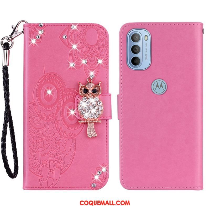 Housse Moto G41 / G31 Hibou Mandala et Breloque