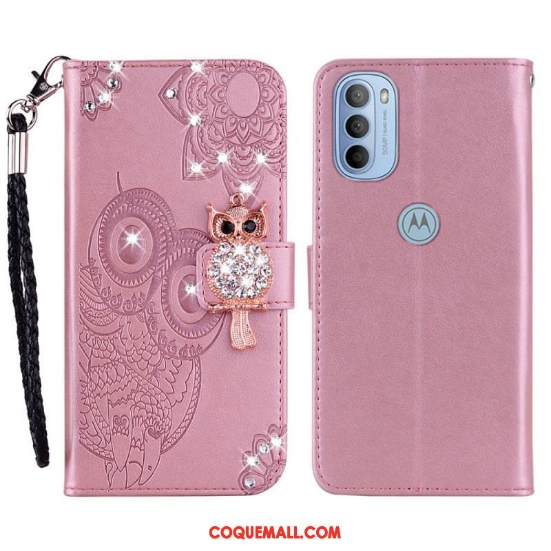 Housse Moto G41 / G31 Hibou Mandala et Breloque