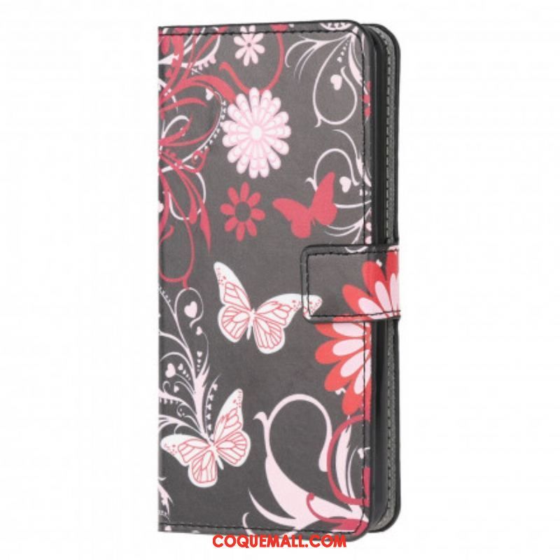 Housse Moto G50 Papillons et Fleurs