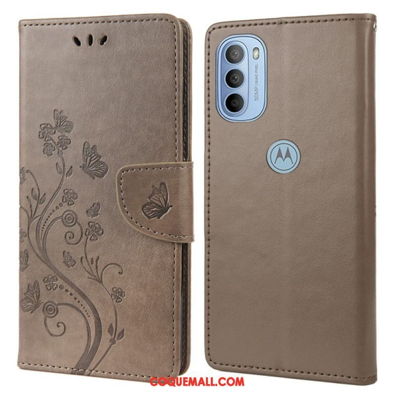 Housse Moto G51 5G Splendides Papillons à Lanière