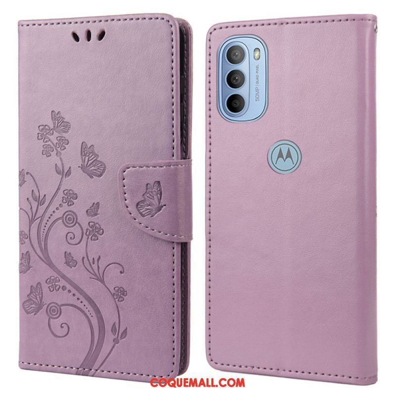 Housse Moto G51 5G Splendides Papillons à Lanière