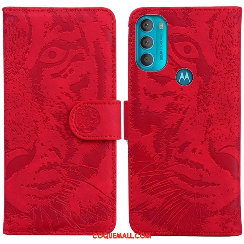 Housse Moto G71 5G Empreinte Face de Tigre