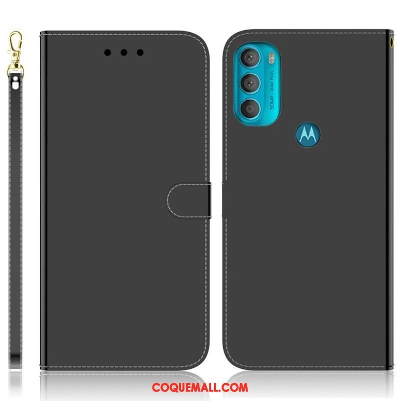 Housse Moto G71 5G Simili Cuir Couverture Miroir