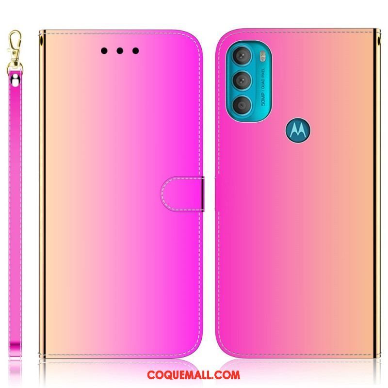 Housse Moto G71 5G Simili Cuir Couverture Miroir