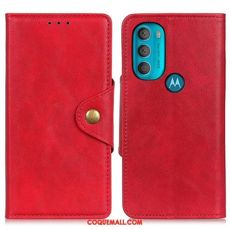 Housse Moto G71 5G Simili Cuir Vintage et Bouton