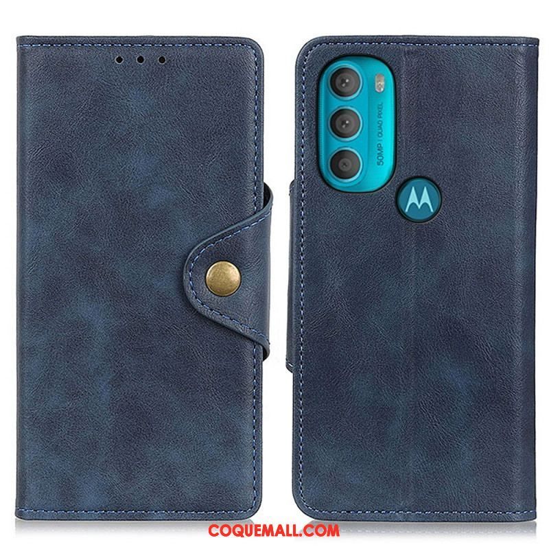 Housse Moto G71 5G Simili Cuir Vintage et Bouton