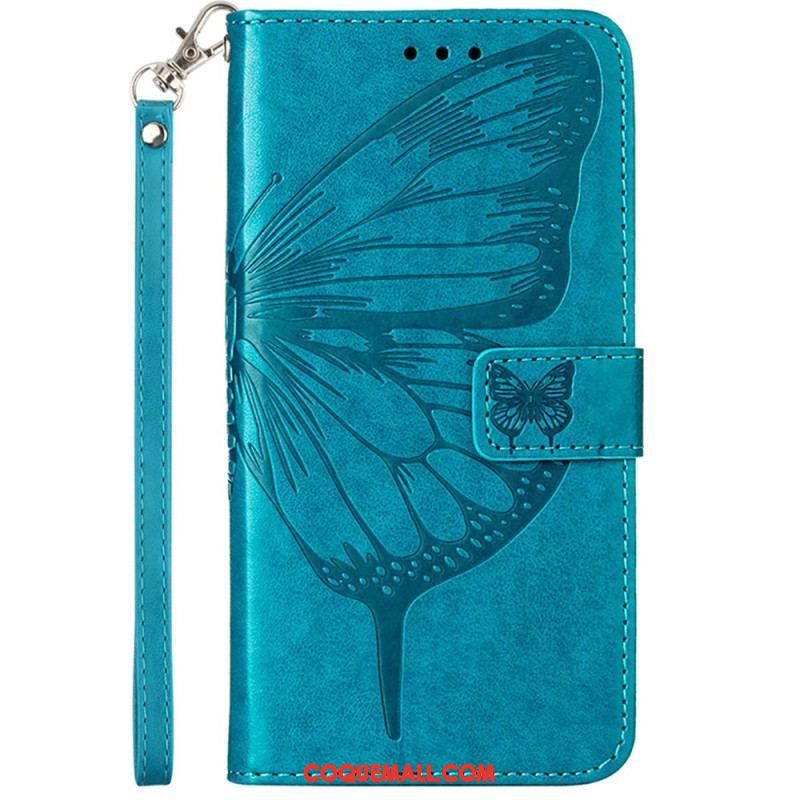 Housse Moto G73 5G Papillon Floral à Lanière