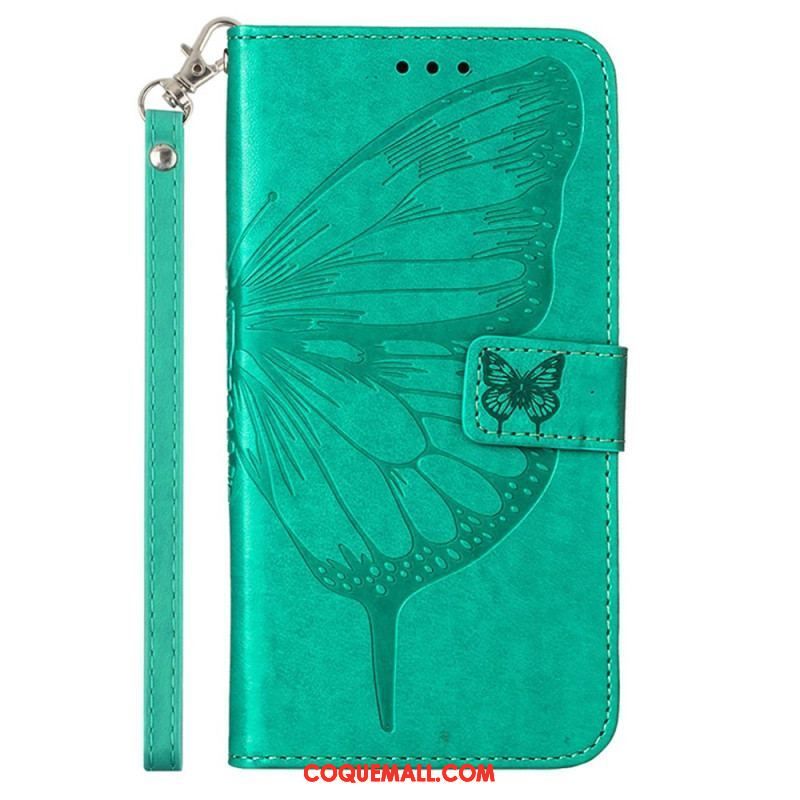 Housse Moto G73 5G Papillon Floral à Lanière