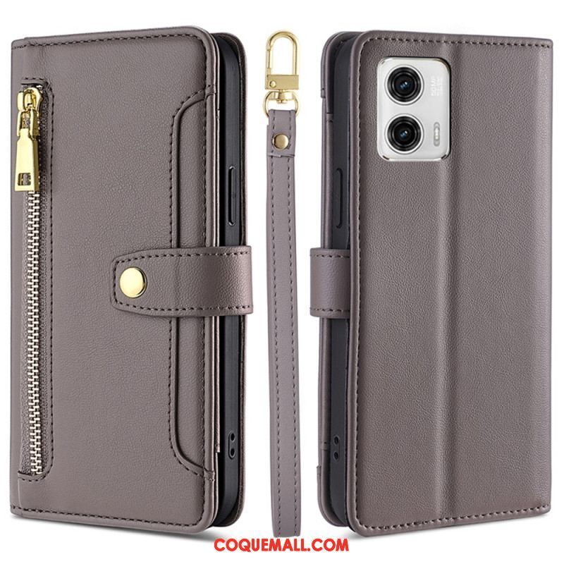 Housse Moto G73 5G Porte-Monnaie avec Bandoulière et Lanière