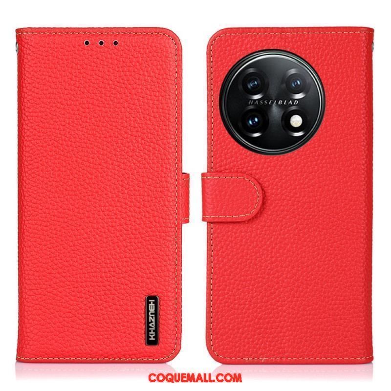 Housse OnePlus 11 5G Cuir Véritable Litchi KHAZNEH