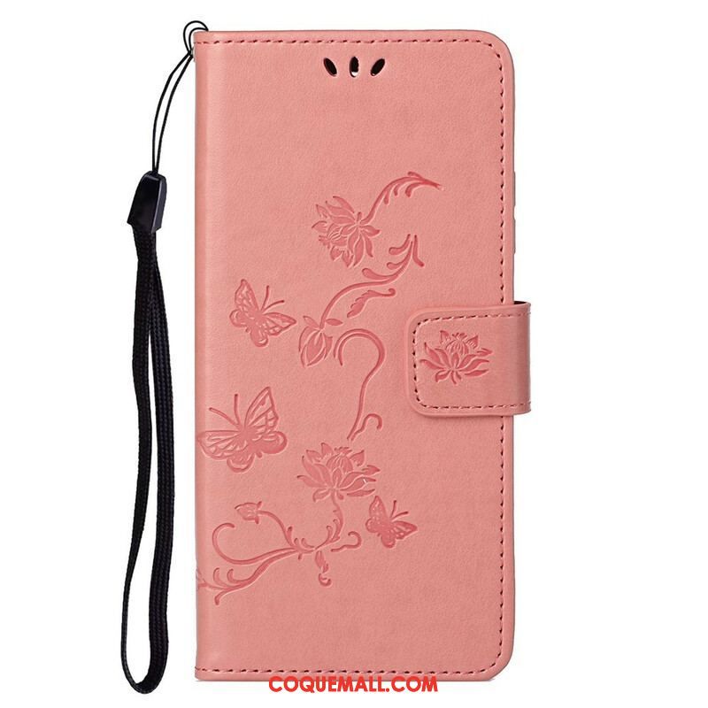 Housse OnePlus Nord 2 5G Papillons Et Fleurs À Lanière