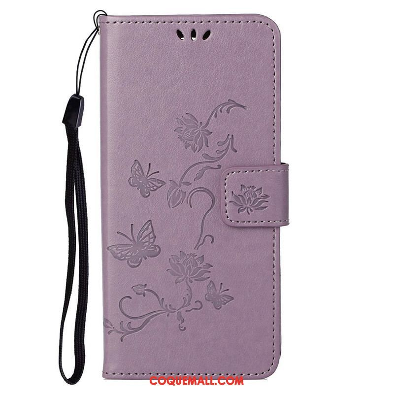 Housse OnePlus Nord 2 5G Papillons Et Fleurs À Lanière