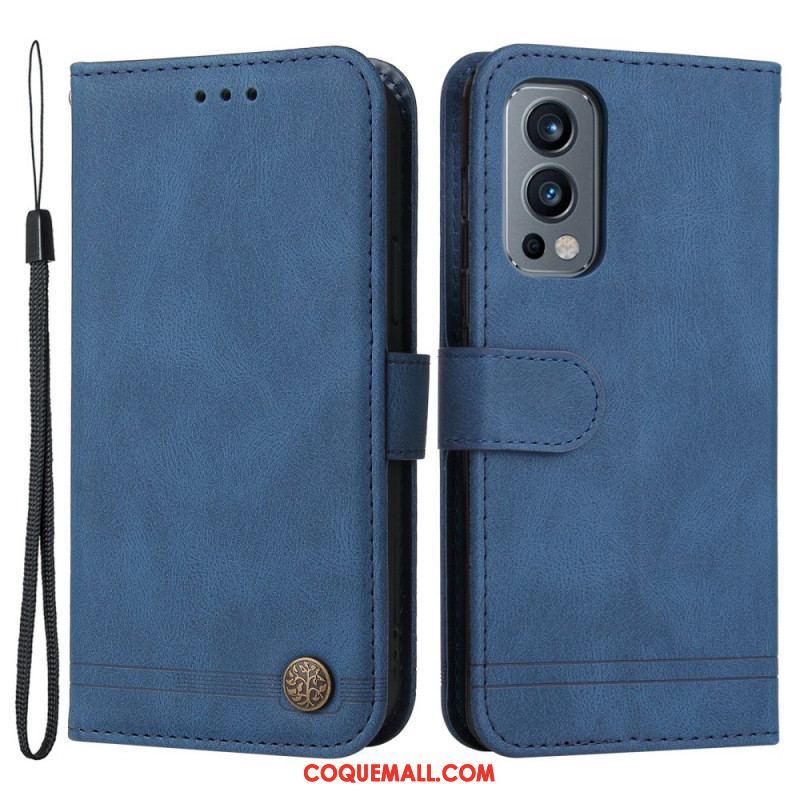 Housse OnePlus Nord 2 5G Simili Cuir Rivet et Lanière