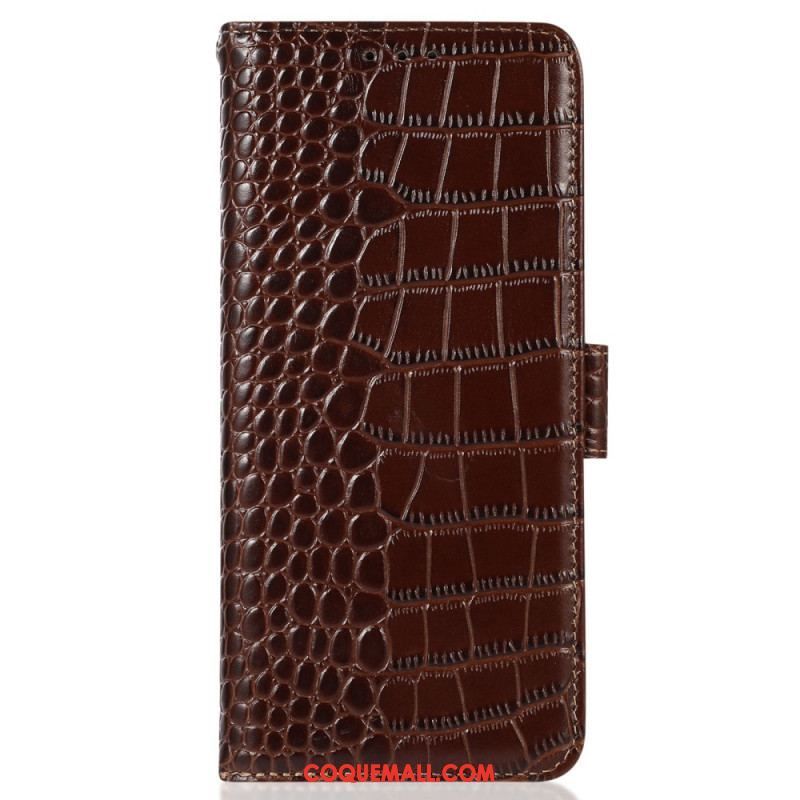 Housse OnePlus Nord 2T 5G Cuir Véritable Style Crocodile RFID