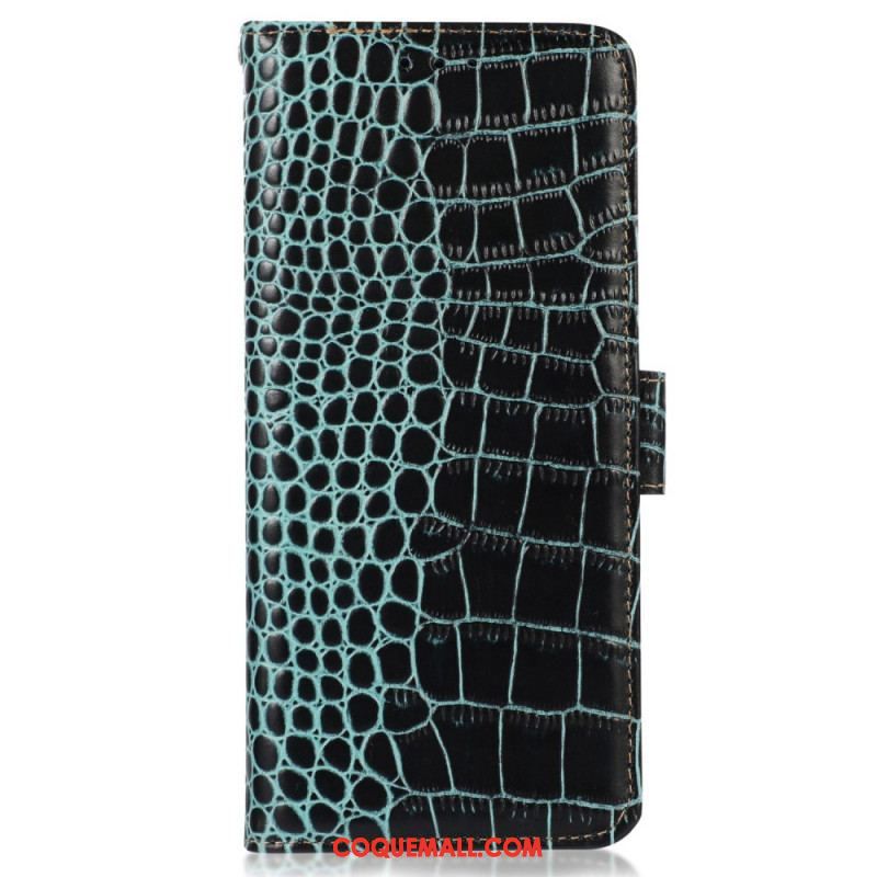 Housse OnePlus Nord CE 2 Lite 5G Cuir Véritable Style Crocodile RFID