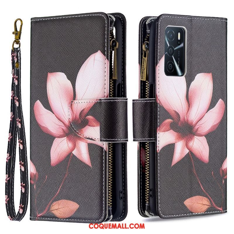 Housse Oppo A16 / A16s Poche Zippée Fleur