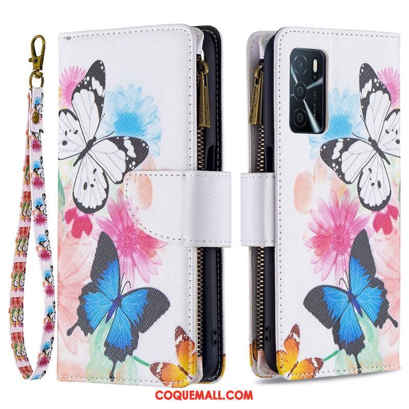 Housse Oppo A16 / A16s Poche Zippée Papillons