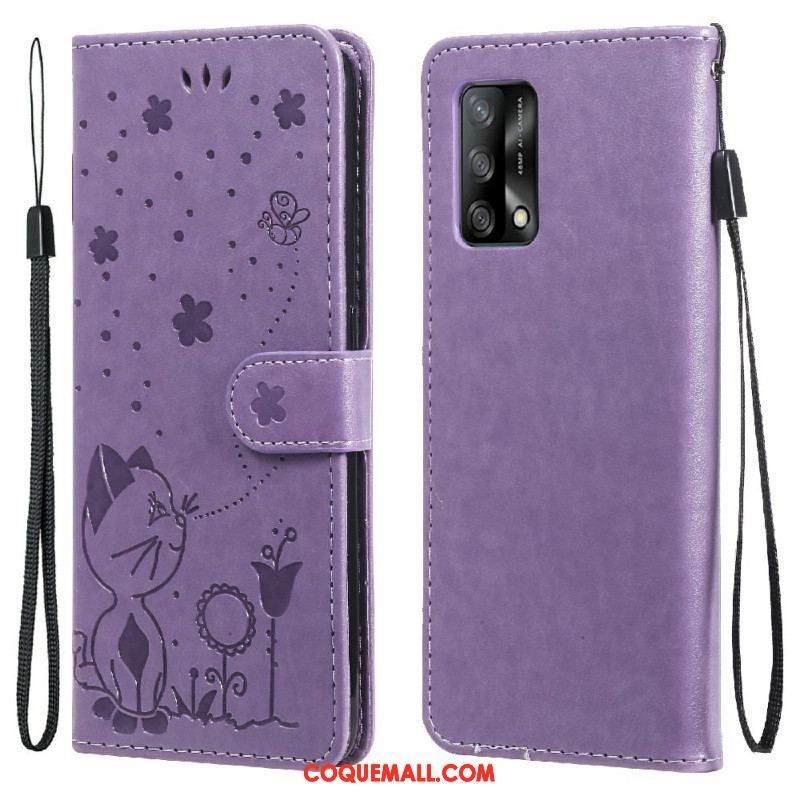 Housse Oppo A74 4G Chat et Abeille à Lanière