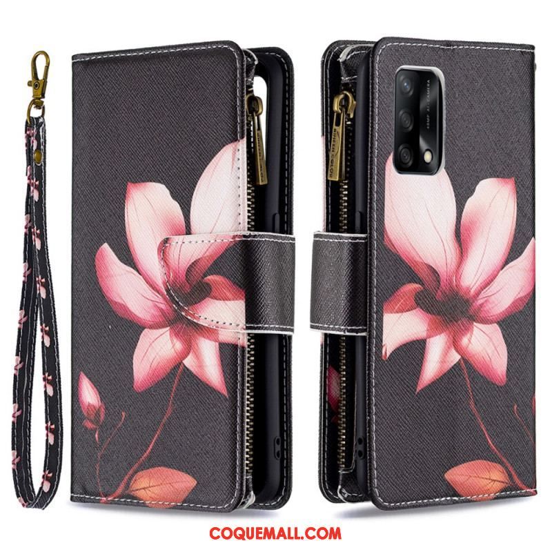 Housse Oppo A74 4G Poche Zippée Fleur