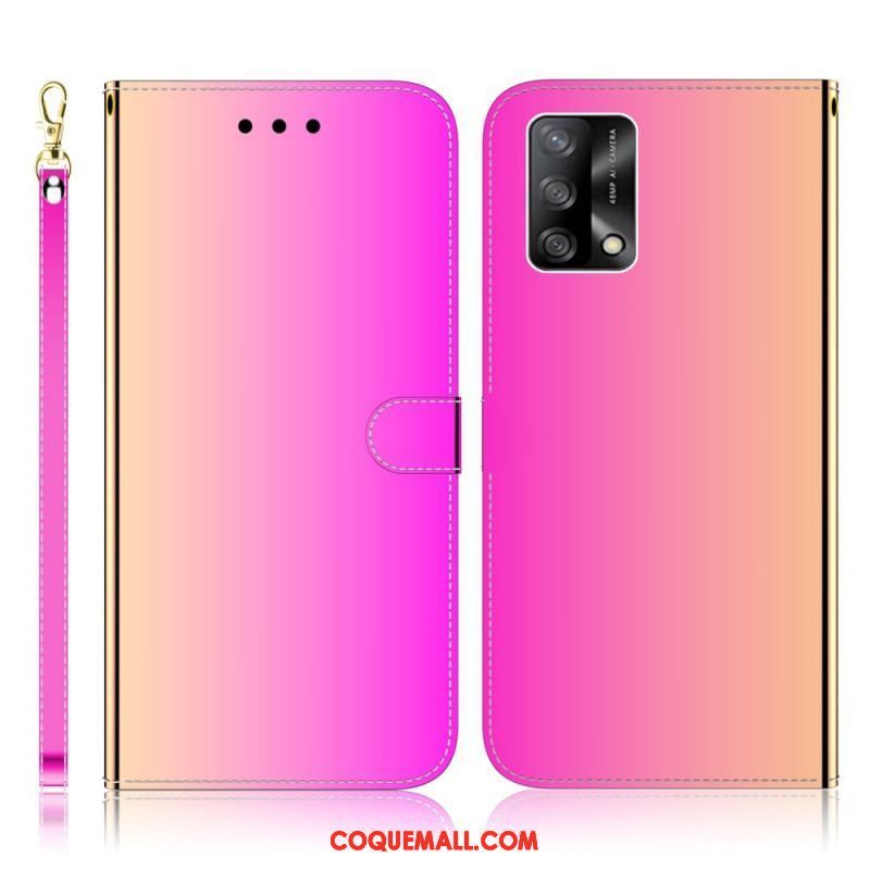 Housse Oppo A74 4G Simili Cuir Couverture Miroir