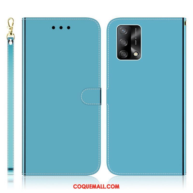 Housse Oppo A74 4G Simili Cuir Couverture Miroir