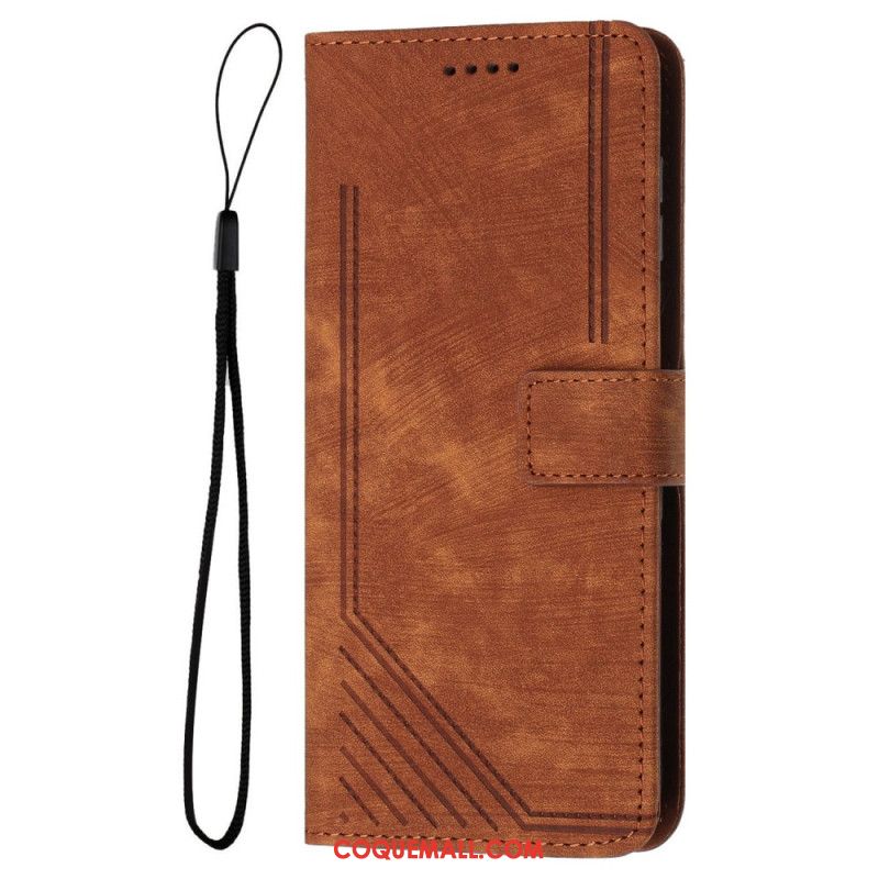 Housse Oppo Ren0 11F 5G Lignes Graphiques à Lanière