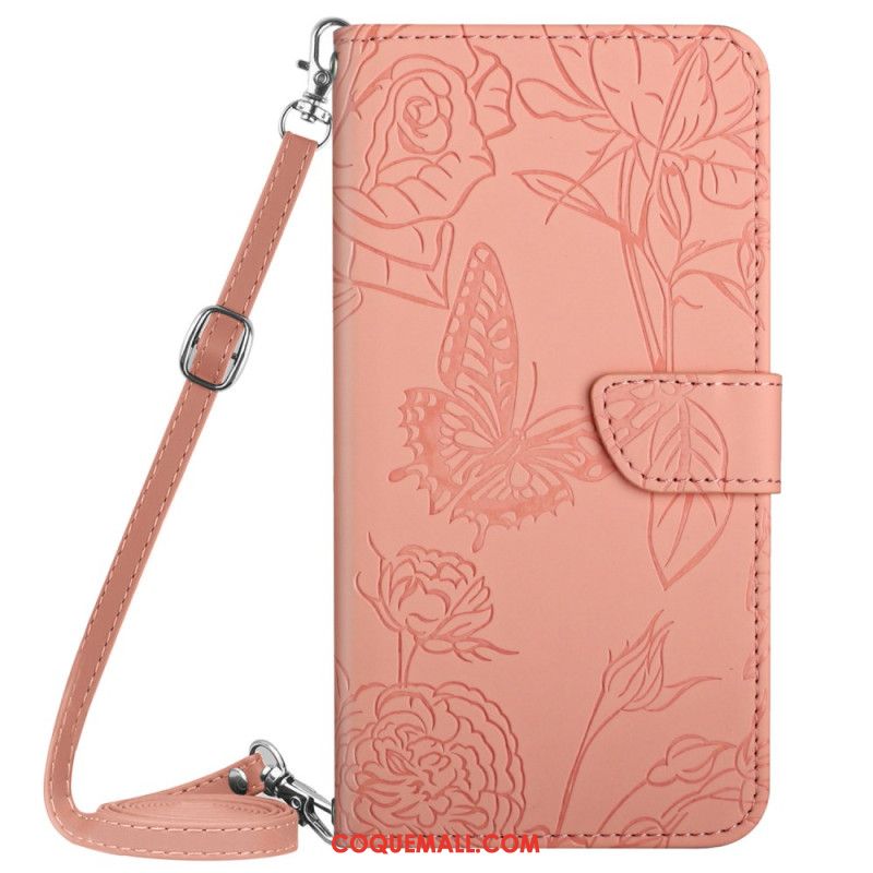 Housse Oppo Reno 12F 5G Impression Papillons à Bandoulière