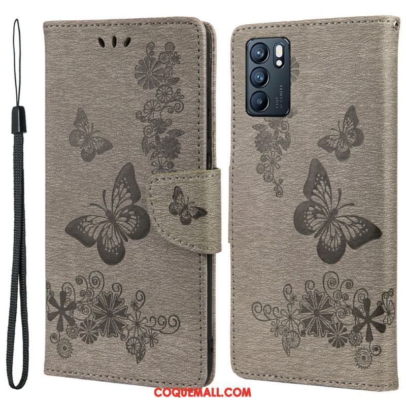 Housse Oppo Reno 6 5G Splendides Papillons à Lanière