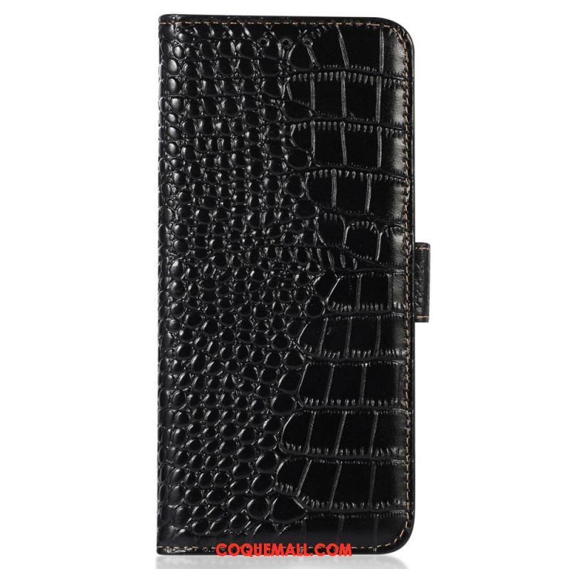 Housse Oppo Reno 7 Cuir Véritable Style Crocodile RFID