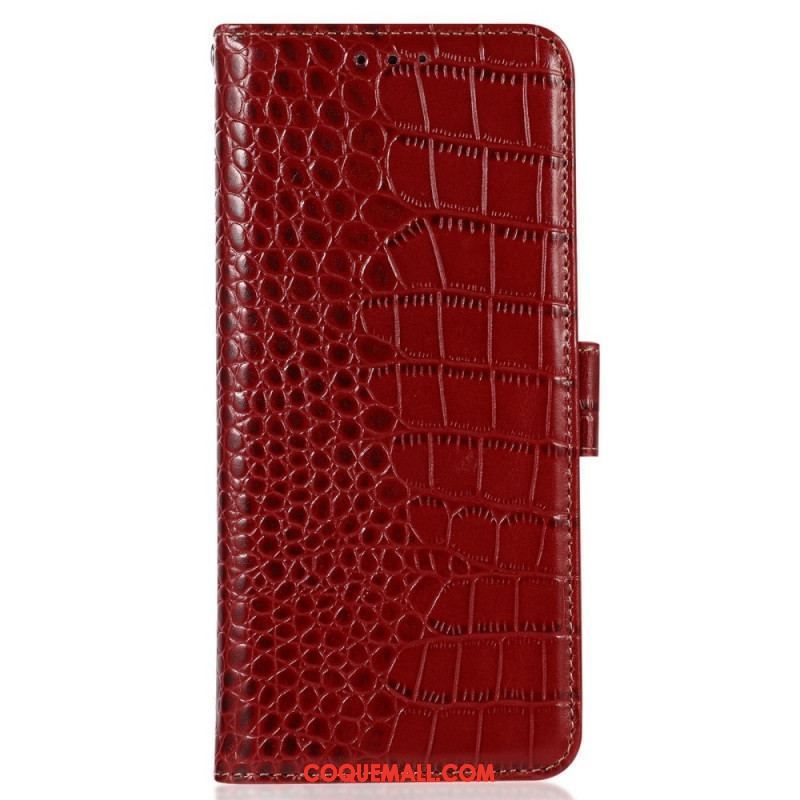 Housse Oppo Reno 7 Cuir Véritable Style Crocodile RFID