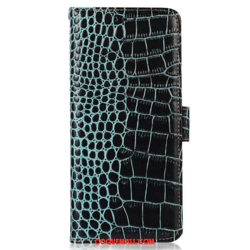 Housse Oppo Reno 7 Cuir Véritable Style Crocodile RFID