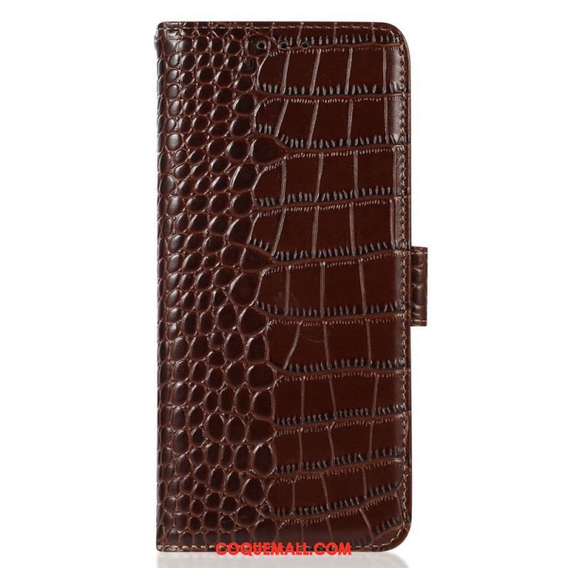 Housse Oppo Reno 7 Cuir Véritable Style Crocodile RFID