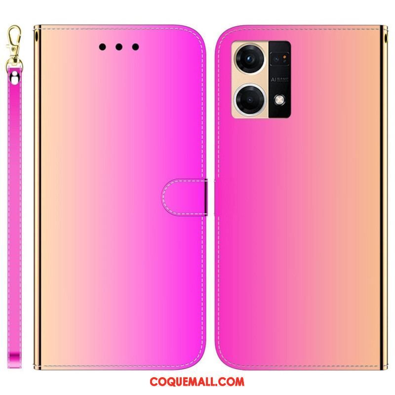 Housse Oppo Reno 7 Simili Cuir Miroir avec Lanière