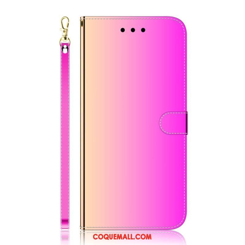 Housse Oppo Reno 8 Lite Simili Cuir Miroir avec Lanière