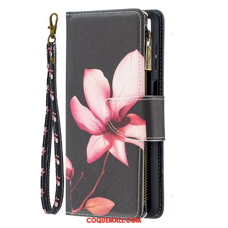 Housse Samsung Galaxy A12 / M12 Poche Zippée Fleur