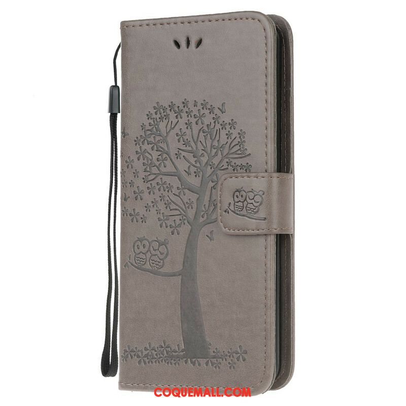 Housse Samsung Galaxy A52 4G / A52 5G / A52s 5G Arbre et Hiboux à Lanière