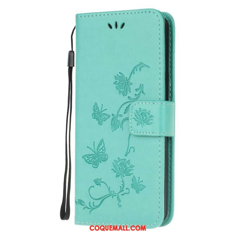 Housse Samsung Galaxy M21 Papillons Et Fleurs À Lanière