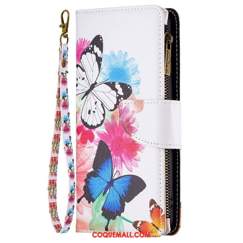 Housse Samsung Galaxy M23 5G Papillons Porte-monnaie et lanière