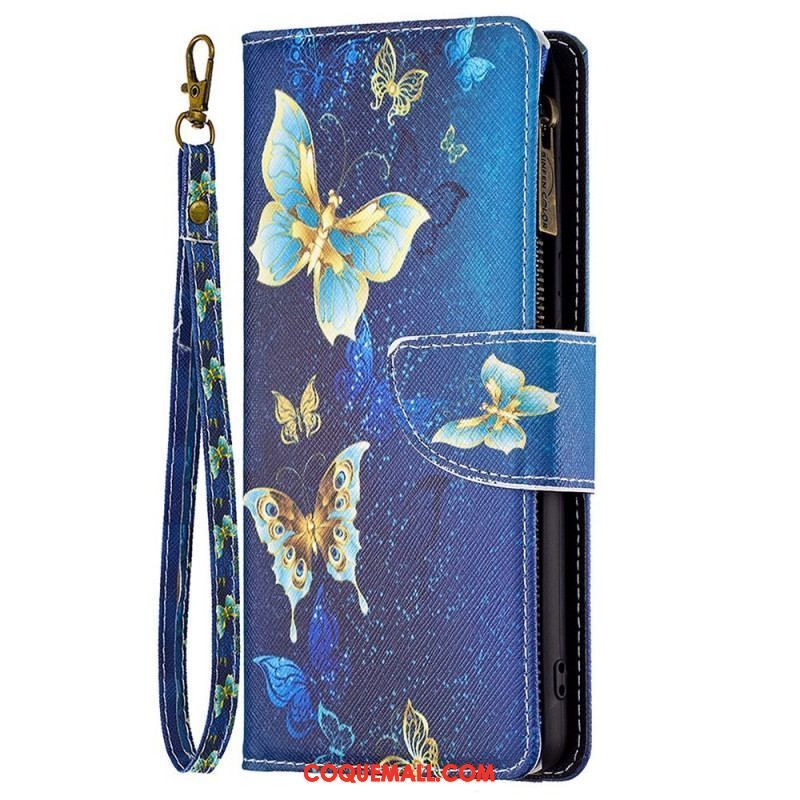 Housse Samsung Galaxy M23 5G Papillons Porte-monnaie et lanière