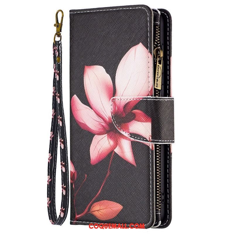 Housse Samsung Galaxy M23 5G Porte-Monnaie et Lanière Fleur