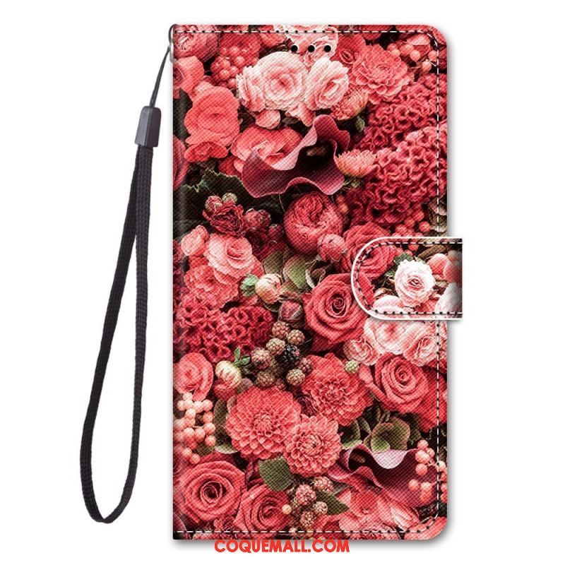 Housse Samsung Galaxy M53 5G Fleurs à Lanière