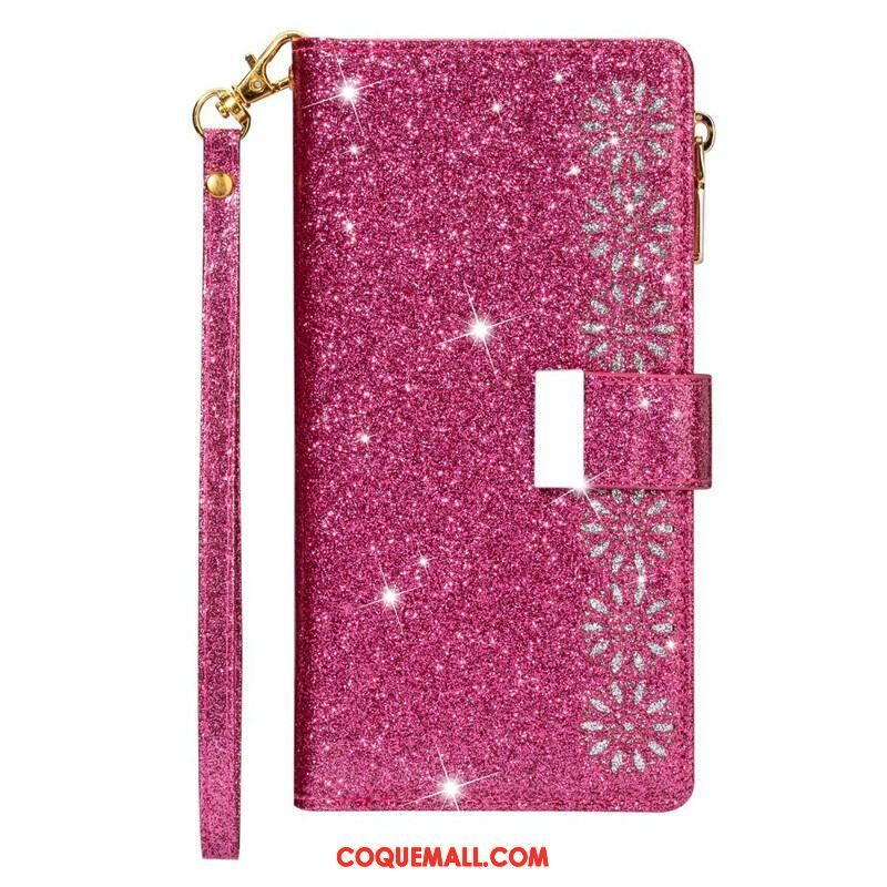 Housse Samsung Galaxy Note 20 Paillettes Portefeuille Zip