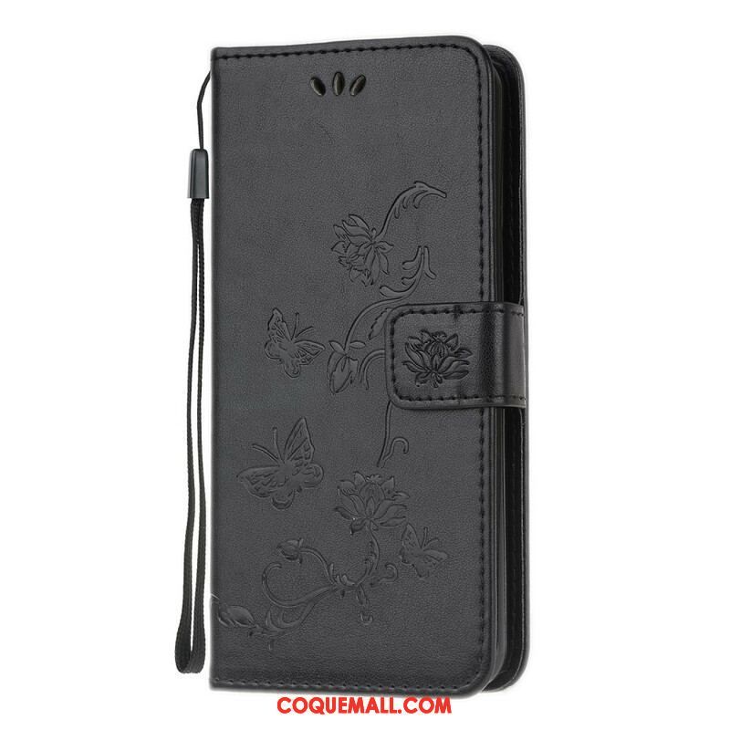 Housse Samsung Galaxy S20 FE Papillons et Fleurs à Lanière