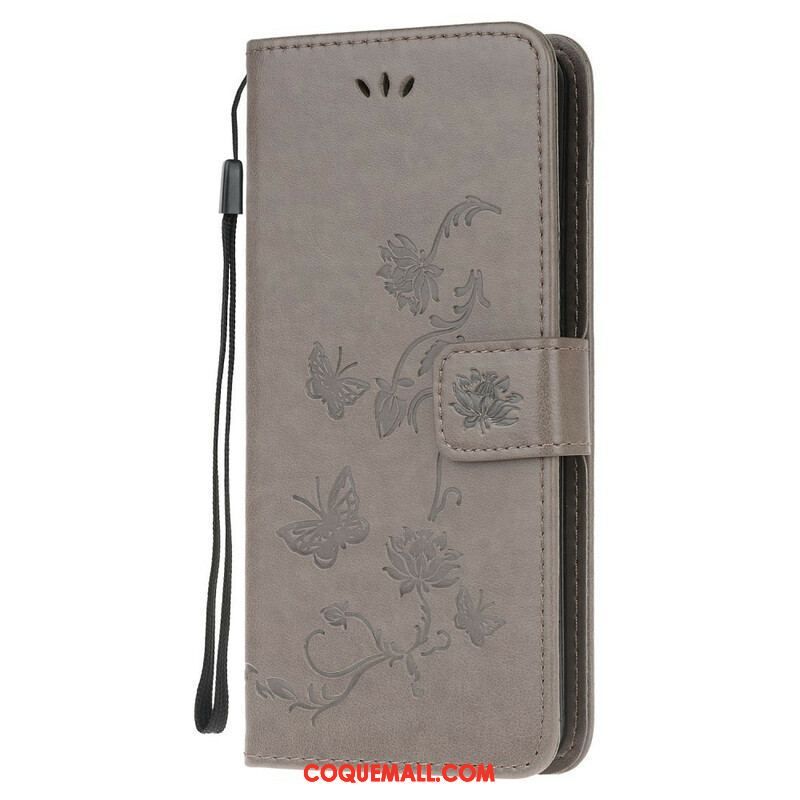 Housse Samsung Galaxy S20 FE Papillons et Fleurs à Lanière