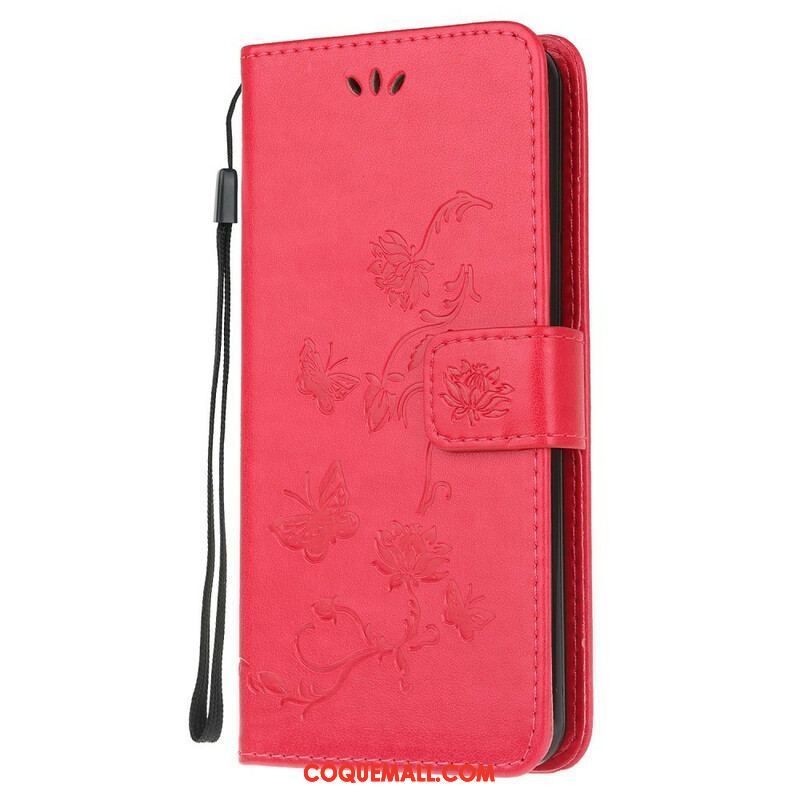 Housse Samsung Galaxy S20 FE Papillons et Fleurs à Lanière