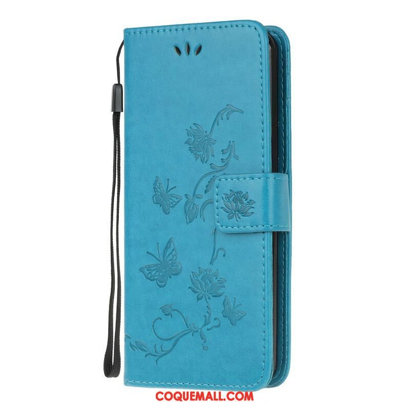 Housse Samsung Galaxy S20 FE Papillons et Fleurs à Lanière