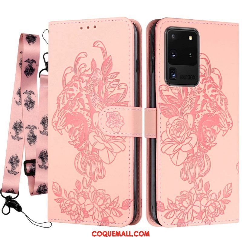 Housse Samsung Galaxy S20 Ultra Tigre Baroque à Lanière