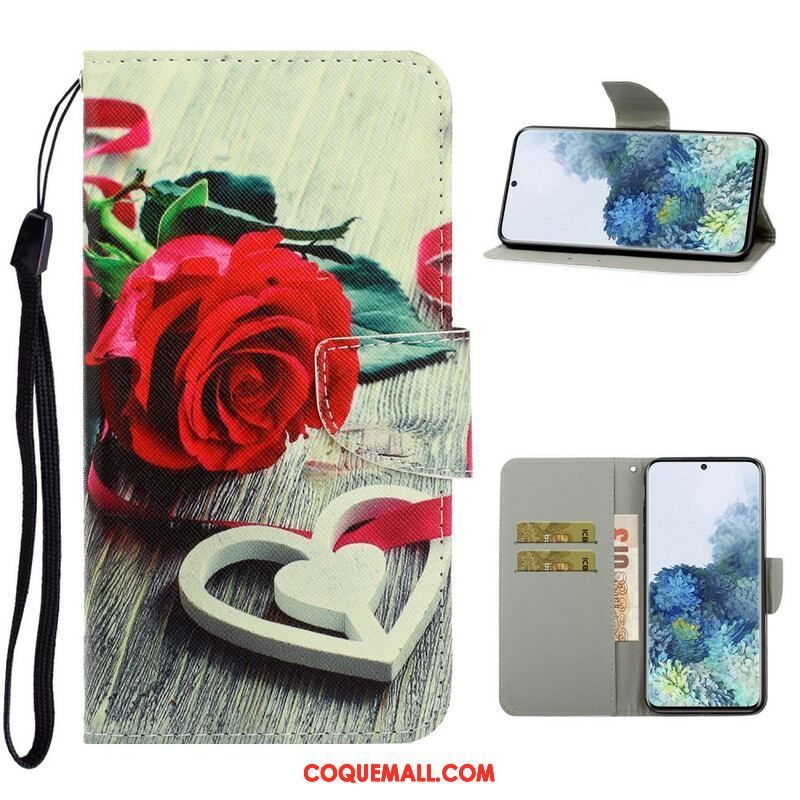 Housse Samsung Galaxy S21 5G Fleurs Colorées à Lanière